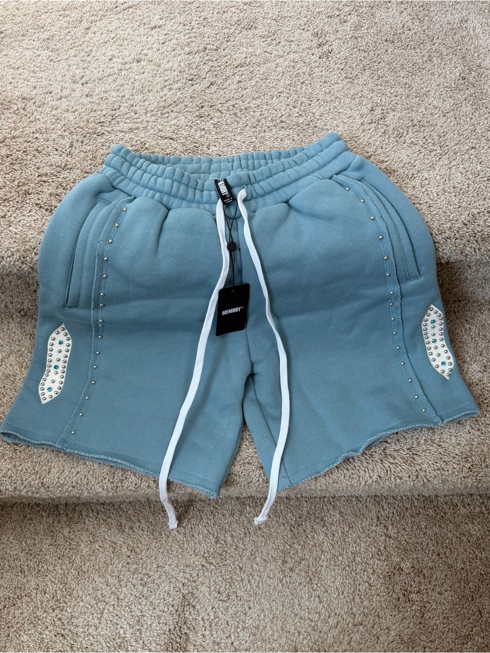 Men's Athletic Drawstring Shorts with Stud Accents - Blue